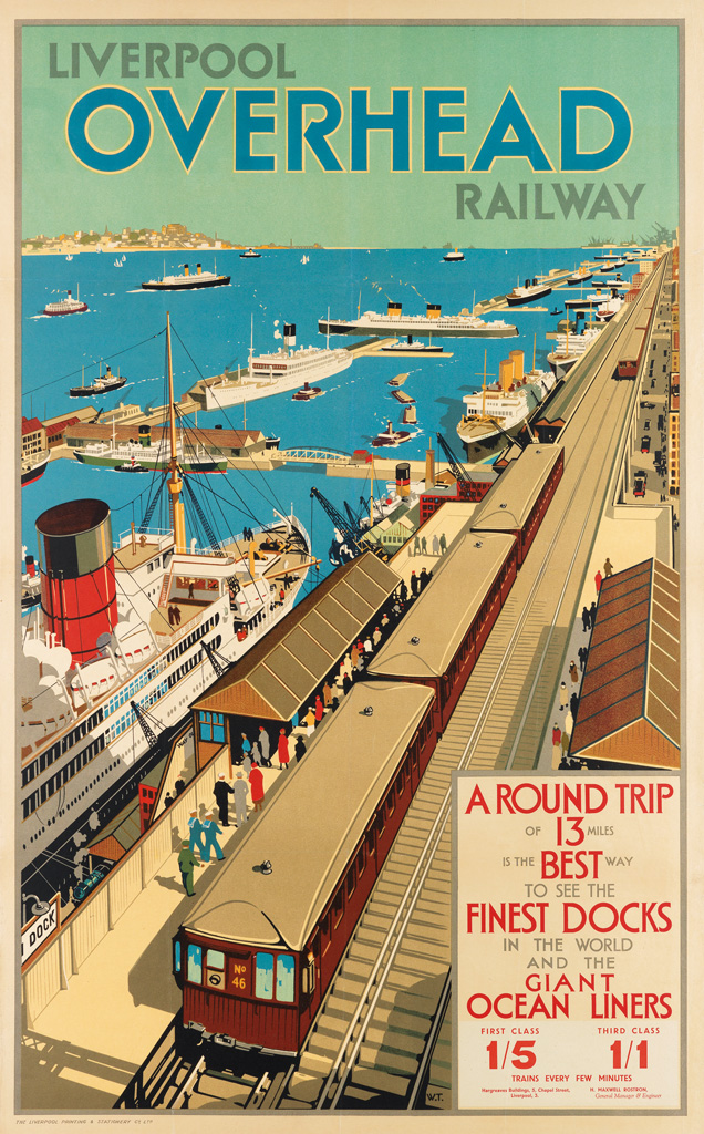 W.T. (DATES UNKNOWN). LIVERPOOL OVERHEAD RAILWAY. 39x25 inches, 101x63 cm. The Liverpool Printing & Stationery Co. Ltd, London.
